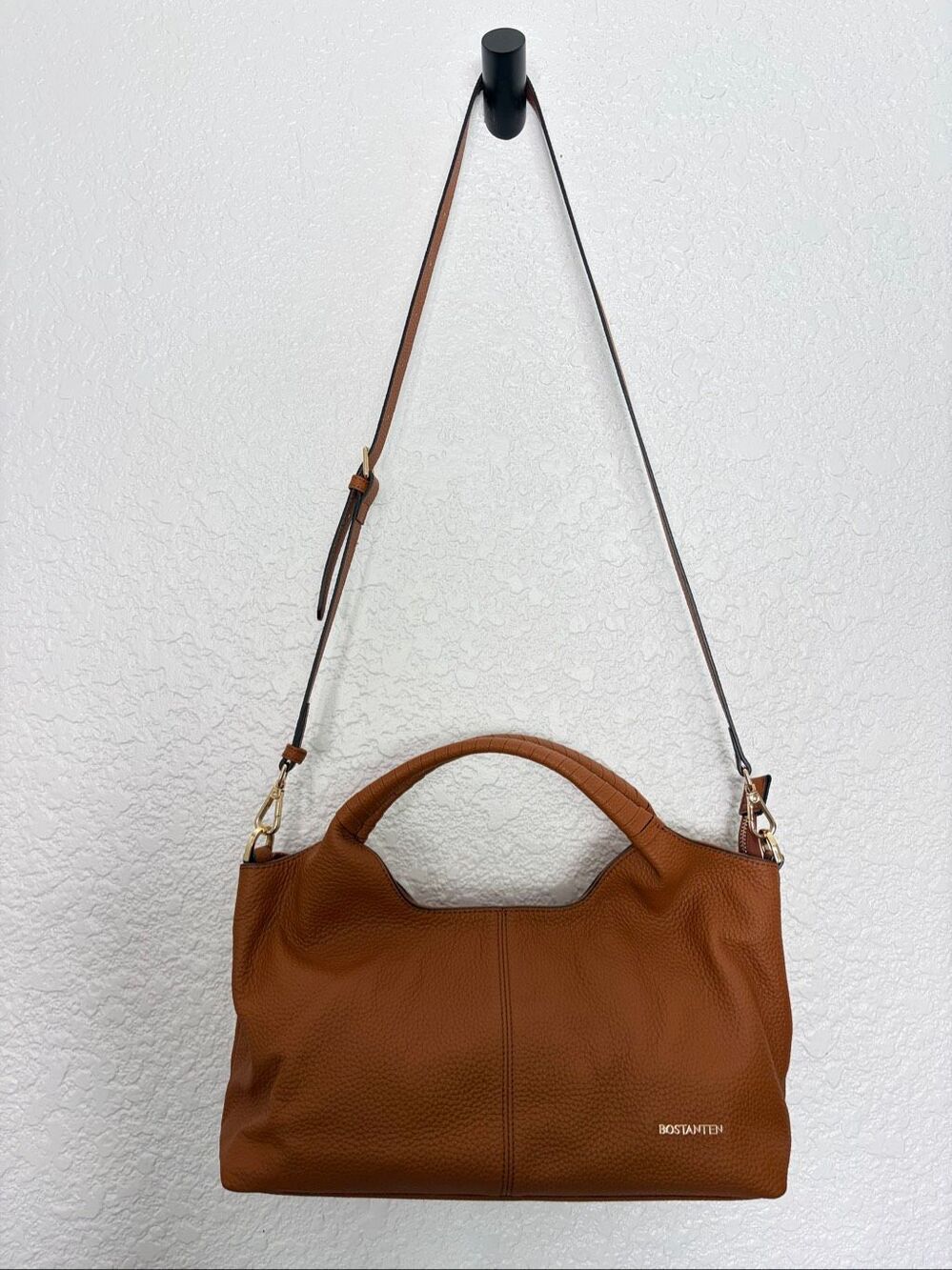 BOSTANTEN Nevin Cognac Pebbled Leather Satchel Crossbody Bag NWOT - Picture 5 of 12